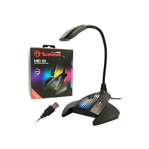 Marvo Mic 01 Usb Powered 7 Color And Rgb Led Gaming Microphone Black Color