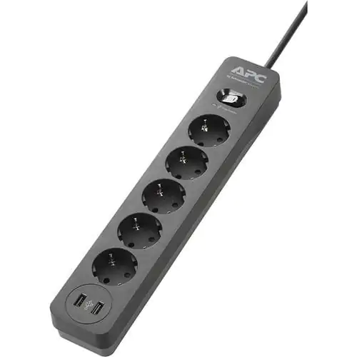 Apc Pme5U2B-Gr Essential Surgearrest Charger With 5 Outlets And 2 Usb Ports, 230 Volt