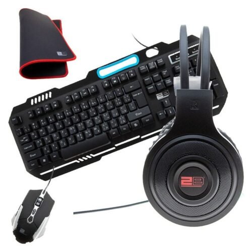 2B 4 In 1 Gaming Combo Wired Metal Back Lightning Keyboard Mouse Pad Wired Mouse And Wired Gaming Headphone